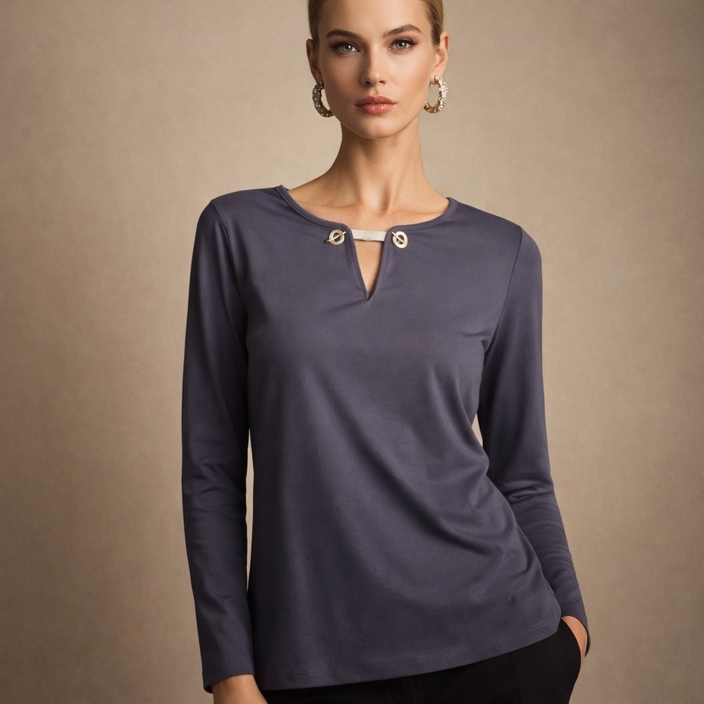 Tahari Women's Charcoal Long Sleeve Top